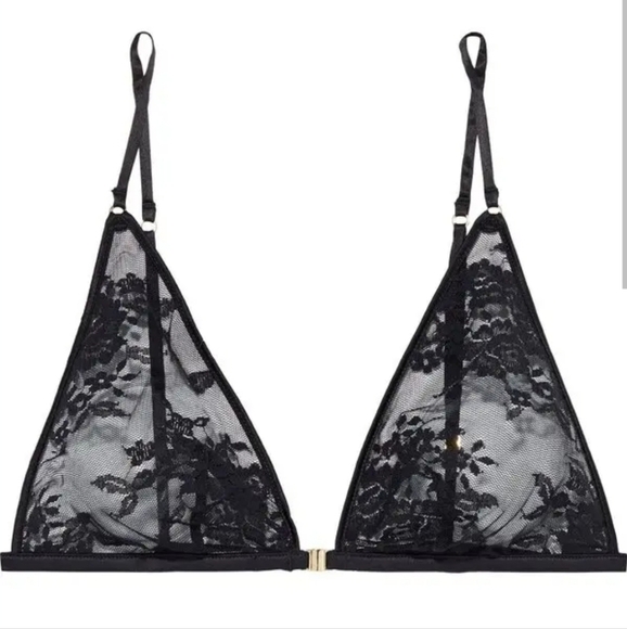 New Stella McCartney Sienna Satin-Trimmed Lace Soft-Cup Black Triangle Bra Large - Picture 6 of 12